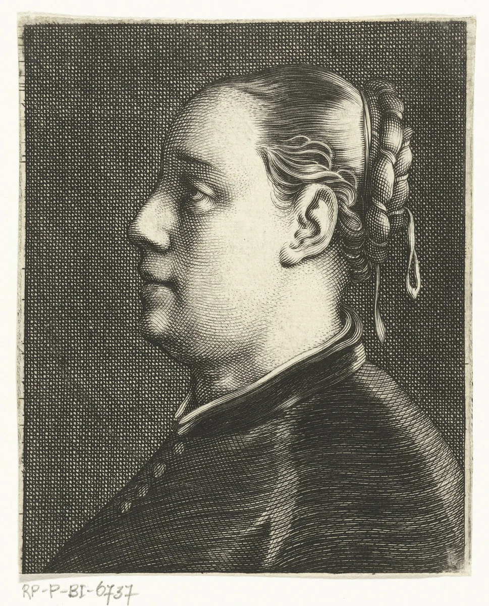 Buste van vrouw met opgestoken haar by Cornelis van Dalen, print, 1612-1665