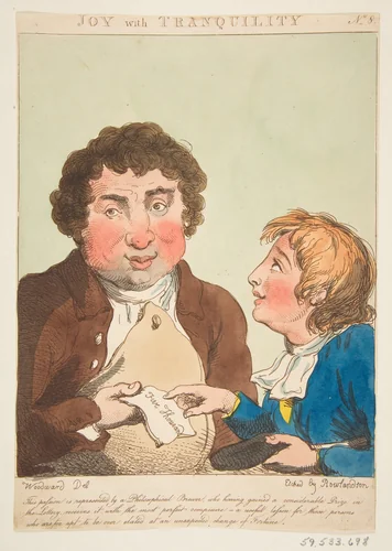 Joy with Tranquility (Le Brun Travested, or Caricatures of the Passions) by Thomas Rowlandson, print, 1800