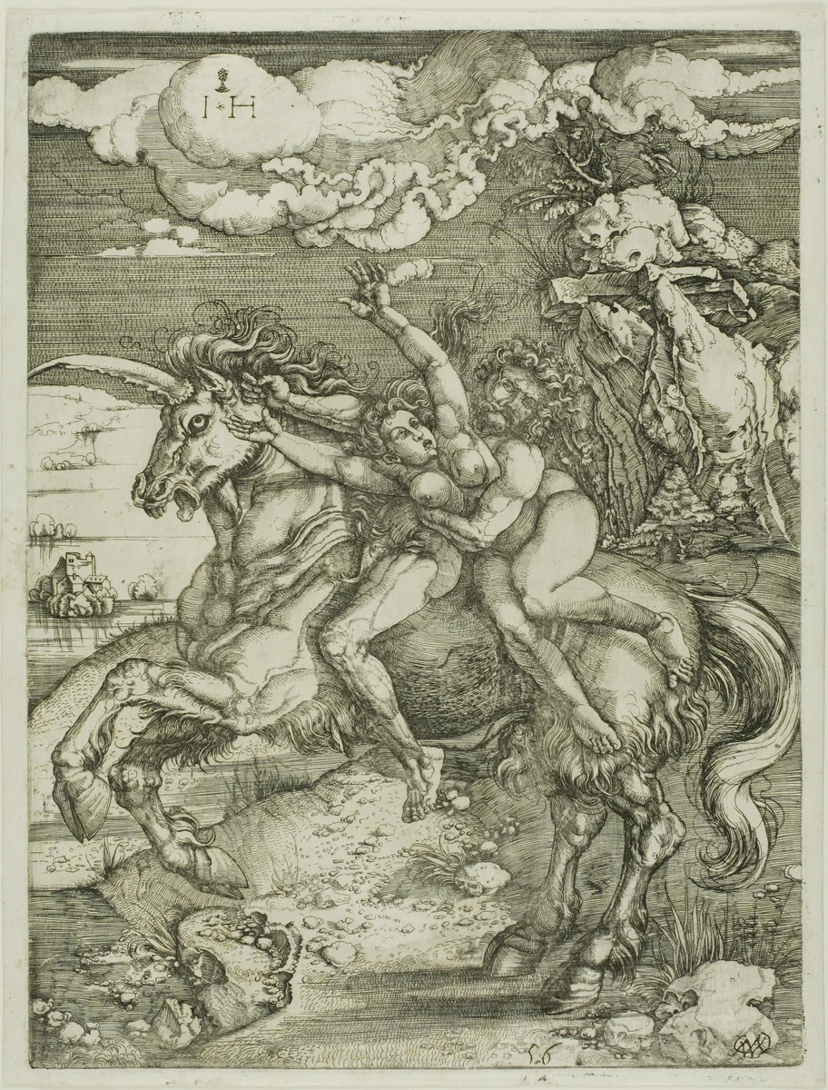 Abduction of Proserpine on a Unicorn by Hieronymous Hopfer, print, 1520-1550
