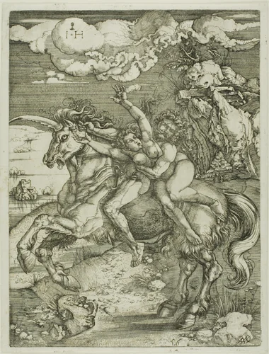 Abduction of Proserpine on a Unicorn by Hieronymous Hopfer, print, 1520-1550