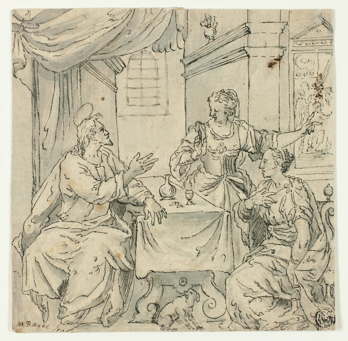 Christ at the Table of Mary and Martha by Johann Mathias Kager, drawing, 1595-1634
