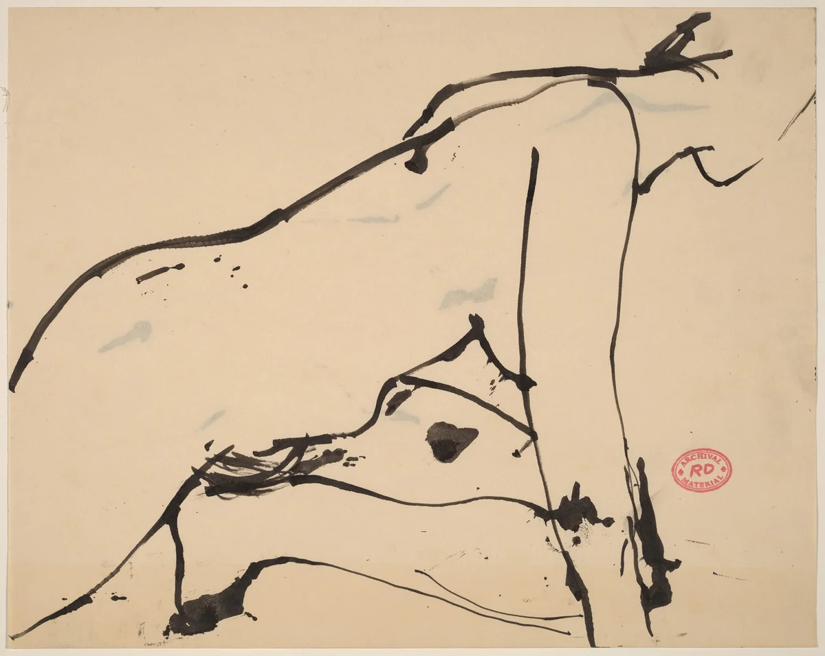 Untitled [female nude crouching] by Richard Diebenkorn, drawing, 1955-1967