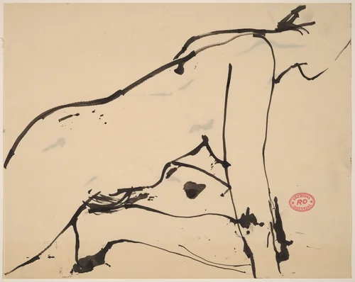 Untitled [female nude crouching] by Richard Diebenkorn, drawing, 1955-1967