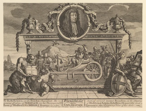Frontispiece and Its Explanation: Twelve Large Illustrations for Samuel Butler's Hudibras, Plate 1 by William Hogarth, print, 1725-1726