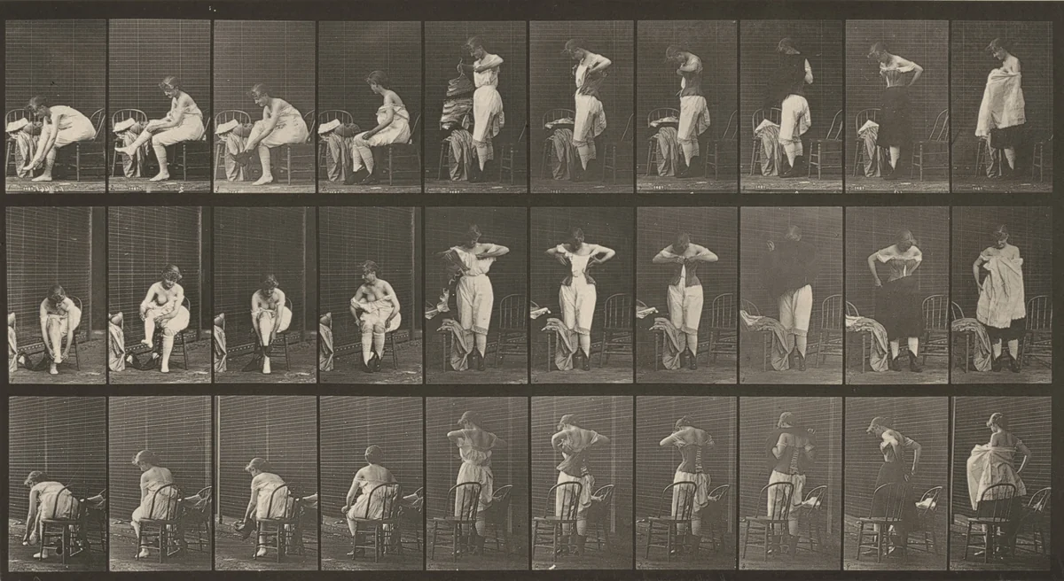 Plate Number 494. Miscellaneous phases of the toilet by Eadweard Muybridge, photograph, 1887