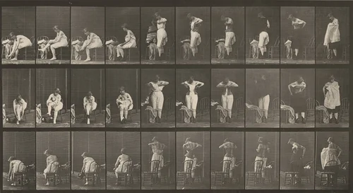 Plate Number 494. Miscellaneous phases of the toilet by Eadweard Muybridge, photograph, 1887