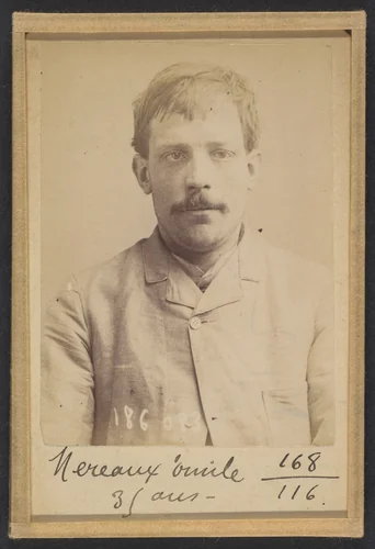 Mereaux. Émile-Louis. 33 ans, né à Laon (Aisne). Ébéniste. Anarchiste. 23/4/92. by Alphonse Bertillon, photograph, 1892