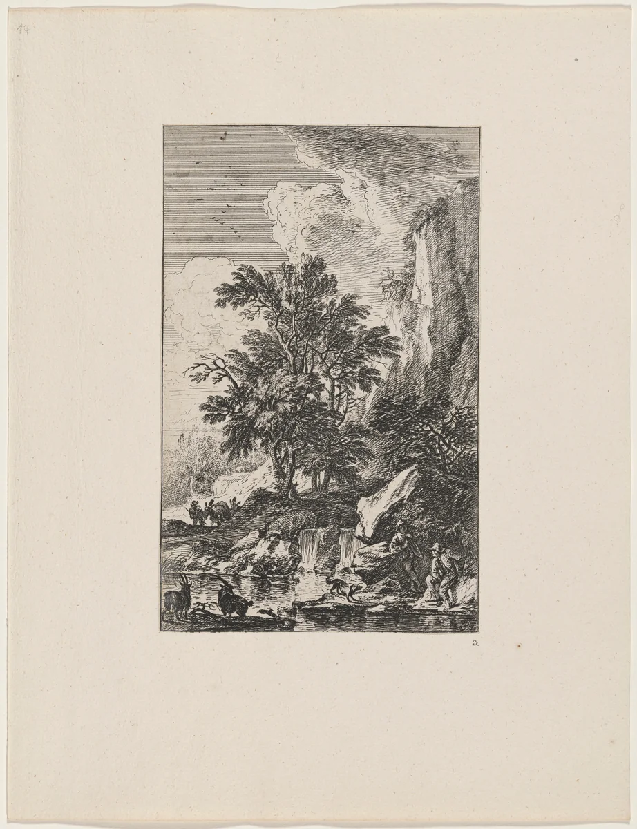 Two Goats by the Water by Joachim Franz Beich, print, 1700-1725