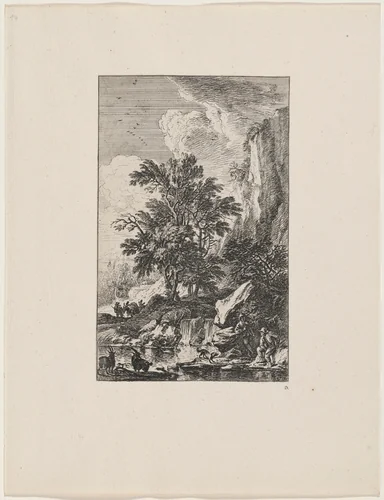 Two Goats by the Water by Joachim Franz Beich, print, 1700-1725