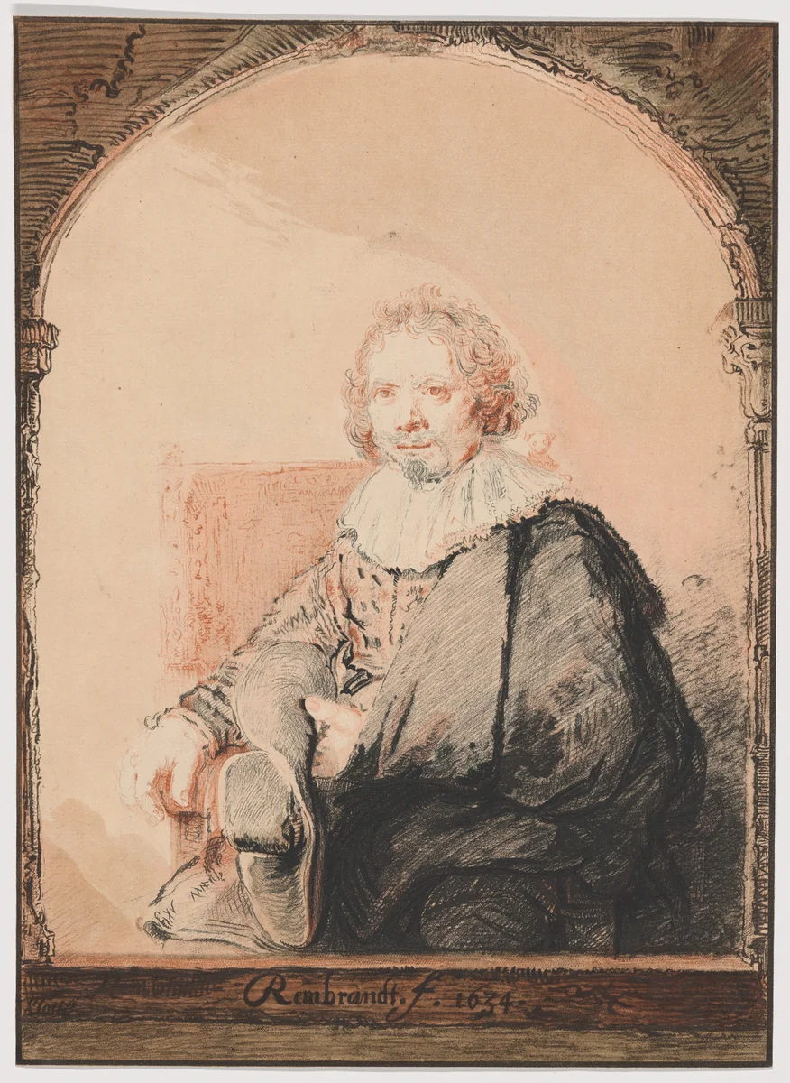 Portrait of a Man in an Armchair, from Collection d'imitations de Dessins d'après les Principaux Maîtres Hollandais et Flamands by Rembrandt van Rijn, print, 1826
