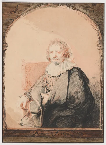 Portrait of a Man in an Armchair, from Collection d'imitations de Dessins d'après les Principaux Maîtres Hollandais et Flamands by Rembrandt van Rijn, print, 1826