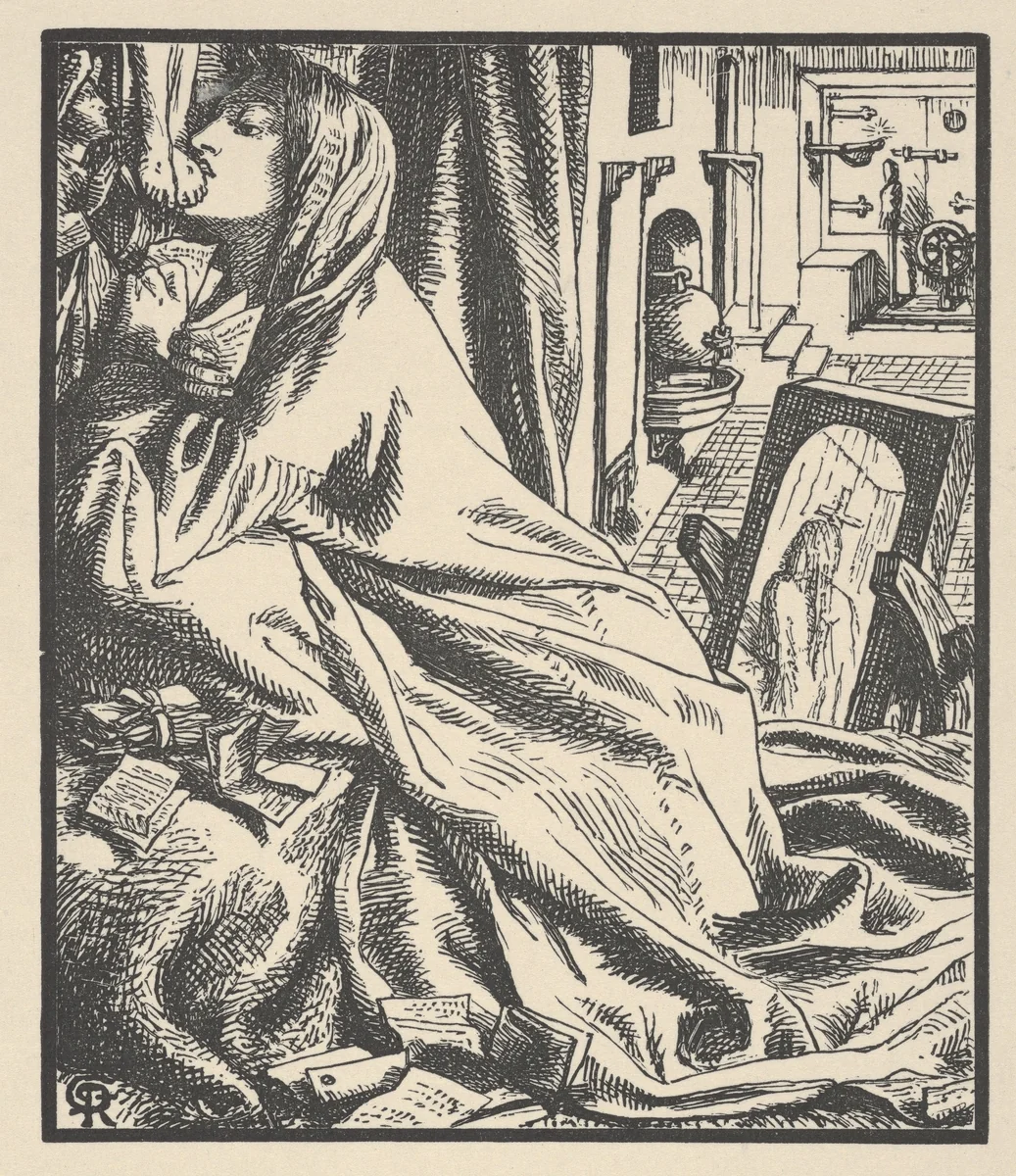Mariana in the South (Illustration for "The Palace of Art" in Tennyson's Poems, New York, 1903) by Dante Gabriel Rossetti, print, 1857-1903