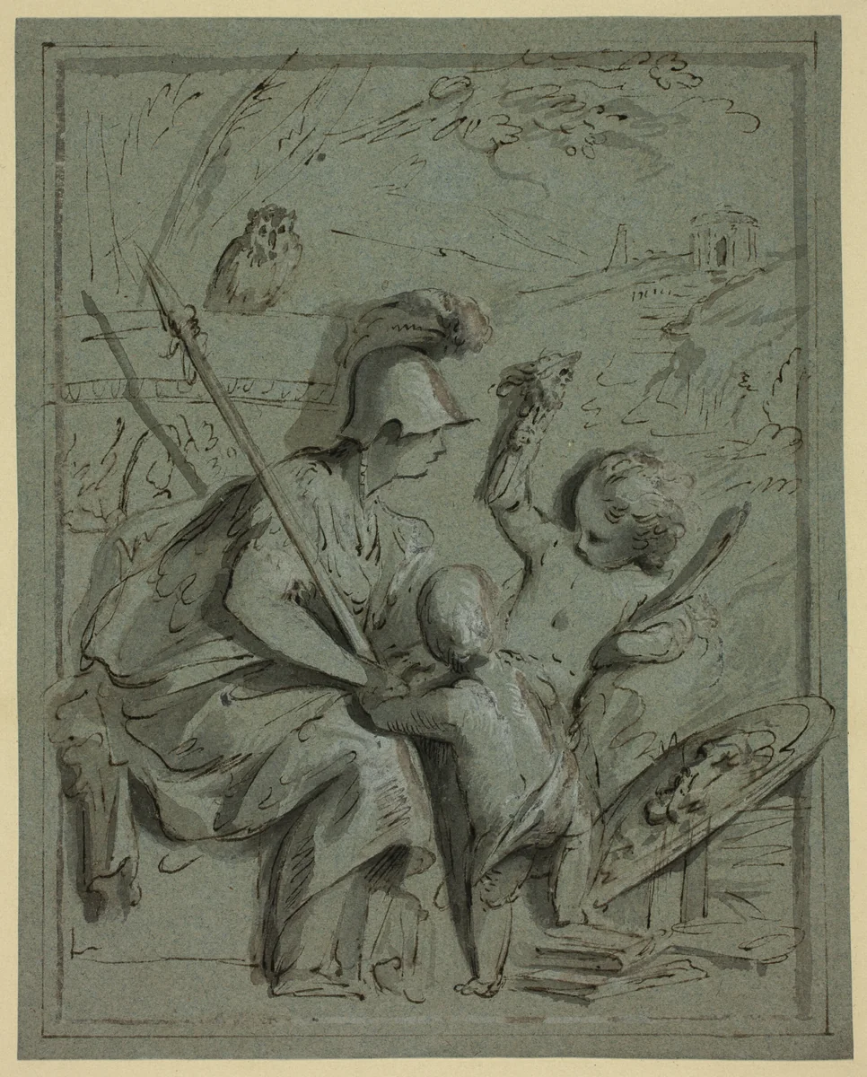 Minerva with Two Putti by Jacob de Wit, drawing, 1715-1754