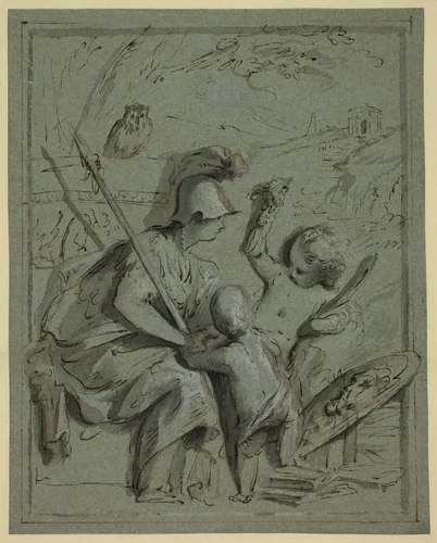 Minerva with Two Putti by Jacob de Wit, drawing, 1715-1754