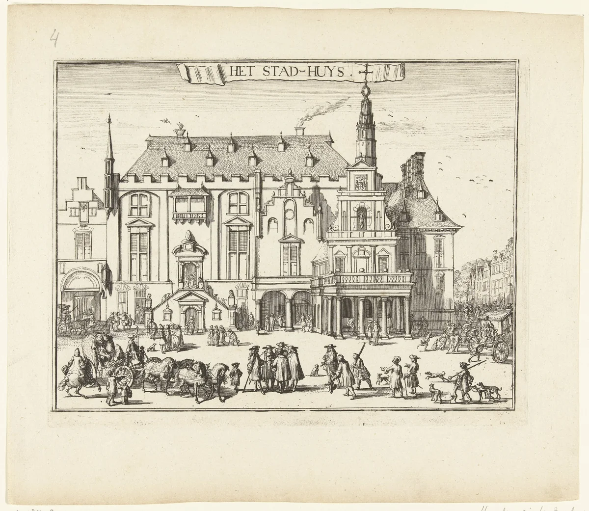 Gezicht op het Stadhuis te Haarlem by Romeyn de Hooghe, print, 1688-1689