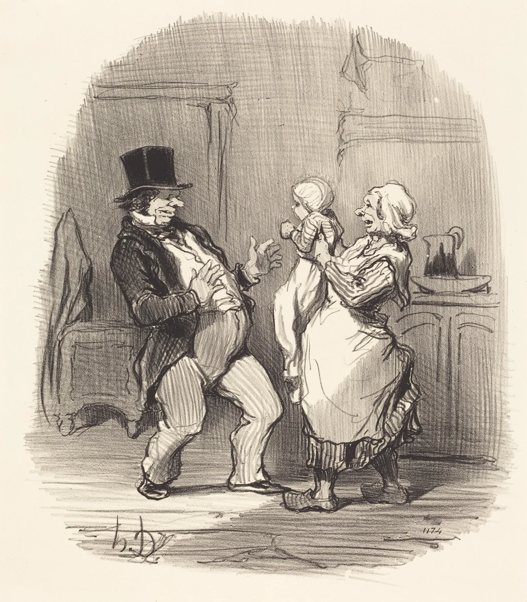 Ah! monsieur... faut pas lui rire comme ça... by Honoré Daumier, print, 1848