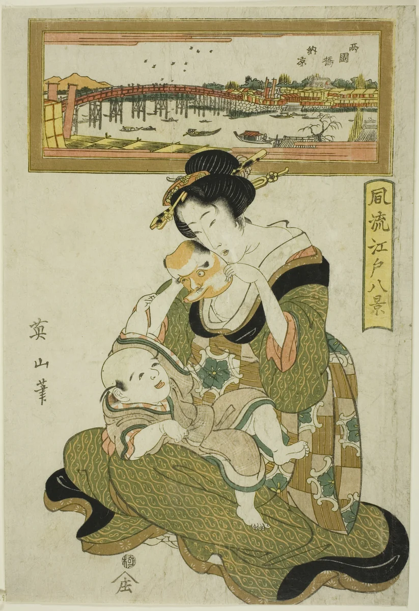 Enjoying the Evening Cool at Ryogoku Bridge (Ryogokubashi noryo), from the series "Fashionable Eight Views of Edo (Furyu Edo hakkei)" by Kikugawa Eizan, print, 1800-1833