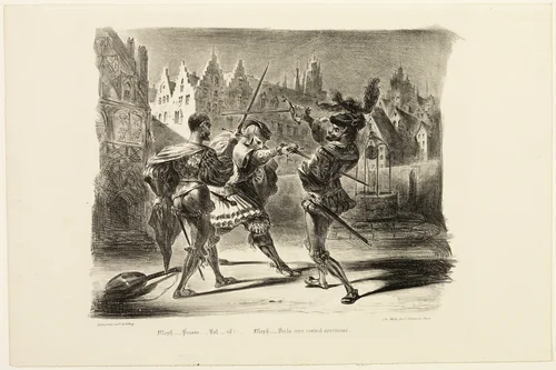 The Duel Between Faust and Valentine, from Faust by Eugène Delacroix, print, 1828