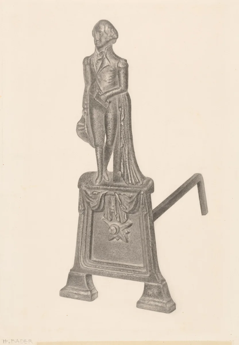 Andiron by Herman Bader, index of american design, 1939