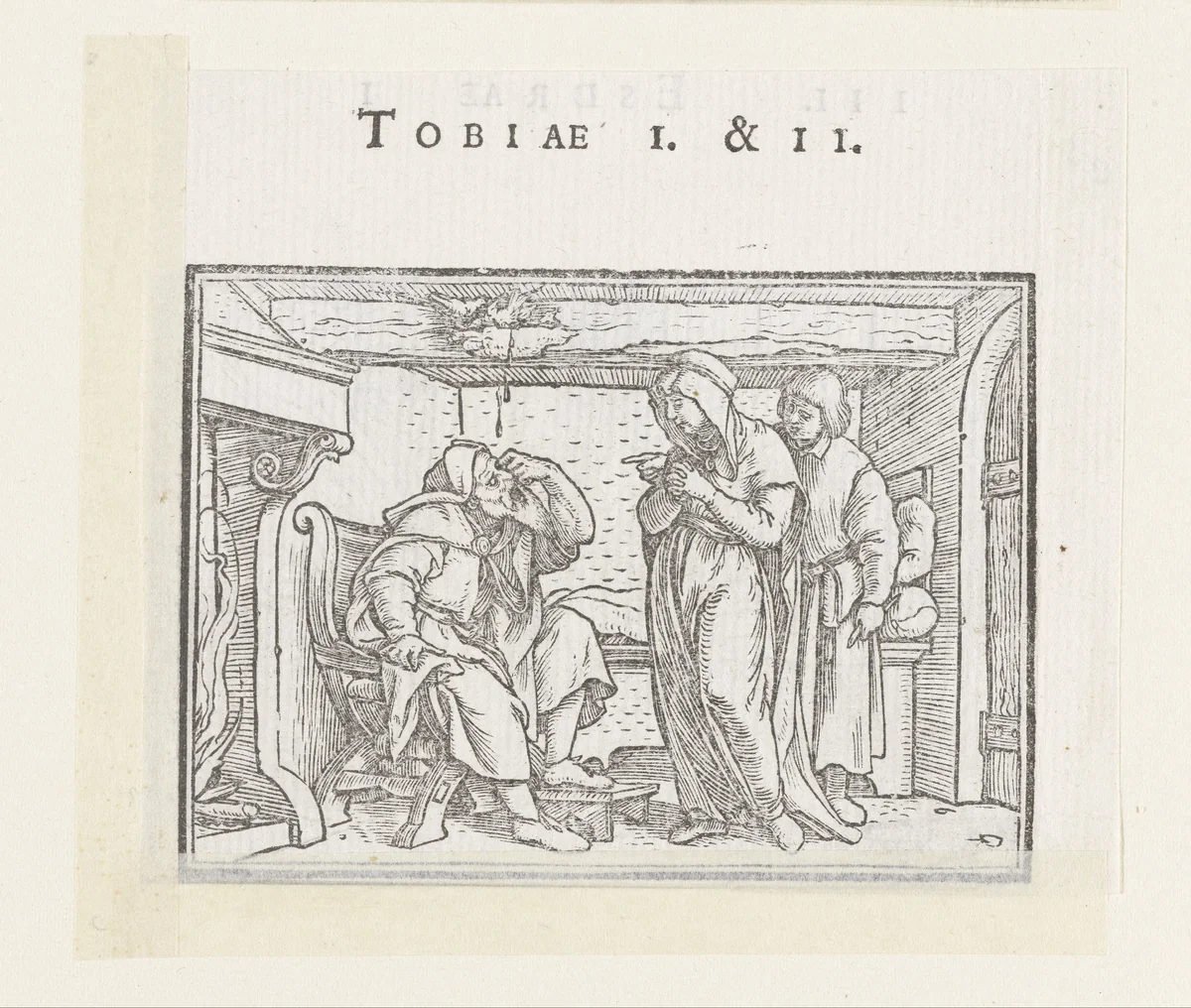 Tobit wordt blind by Hans Holbein, print, 1538