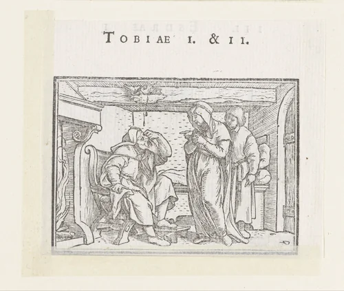 Tobit wordt blind by Hans Holbein, print, 1538