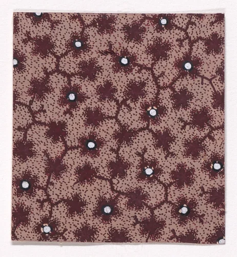 Textile Design with a Network of Branches with Stylized Leaves and Flowers and Pearls Over a Stippled Background by anonymous, drawing, 1840