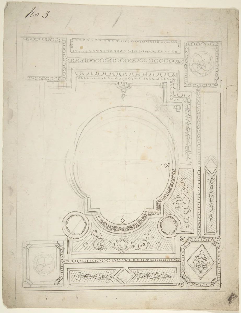 Design for Paneled Ceiling by anonymous, drawing, 1800-1900