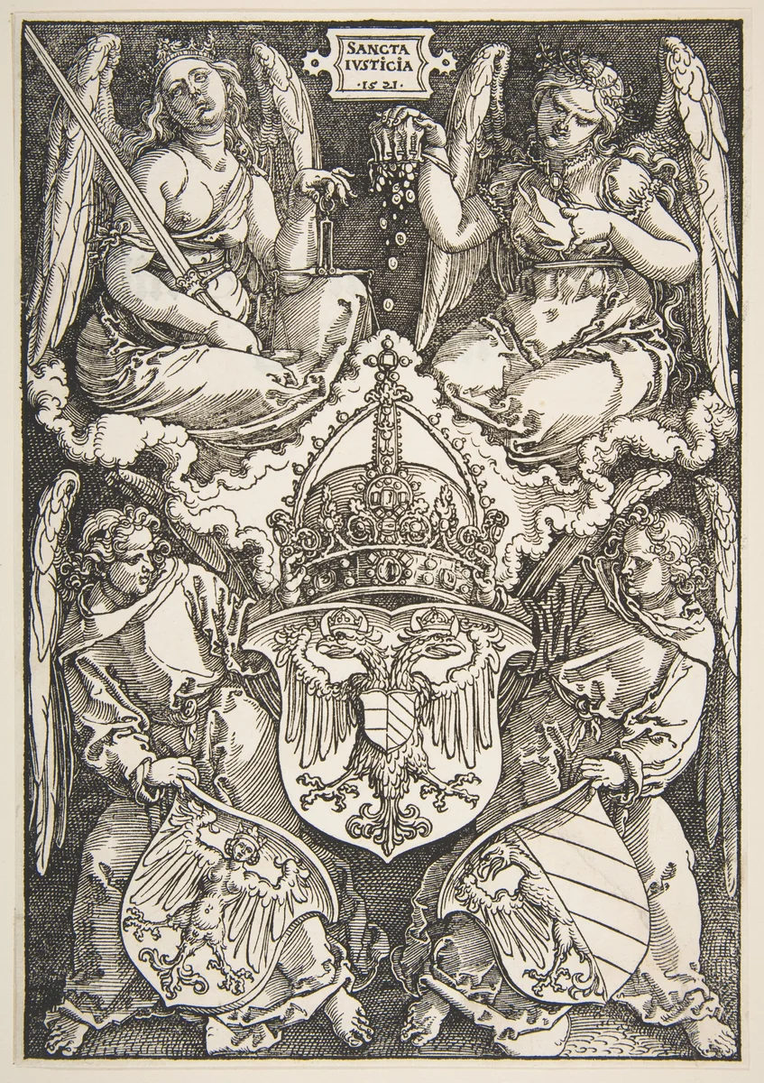 The Arms of the Empire and of Nuremberg by Albrecht Dürer, print, 1521