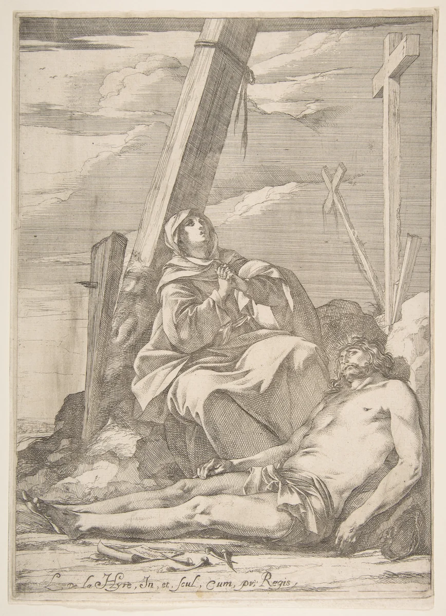 Christ and the Virgin at the Foot of the Cross by Laurent de La Hyre, print, 1606-1656