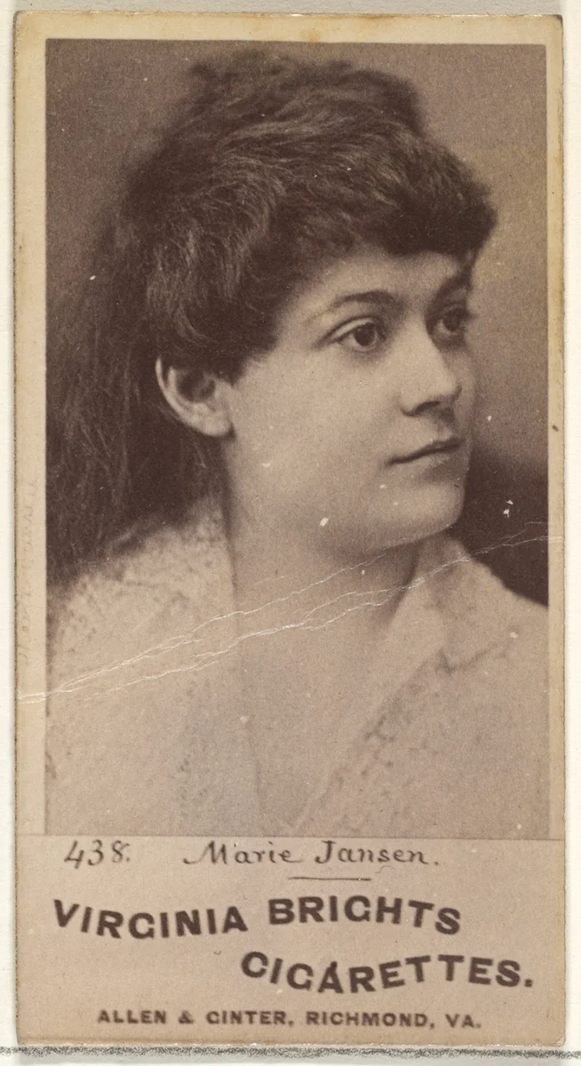Card 438, Marie Janson, from the Actors and Actresses series (N45, Type 1) for Virginia Brights Cigarettes by Allen & Ginter, photograph, 1885-1891