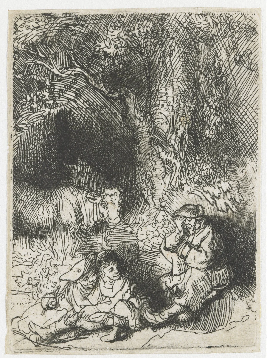 The Sleeping Herdsman by Rembrandt van Rijn, print, 1644