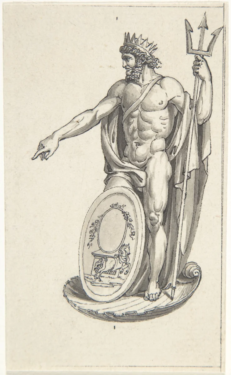 Design for Neptune with an Oval Medallion by Charles Percier, drawing, 1764-1838