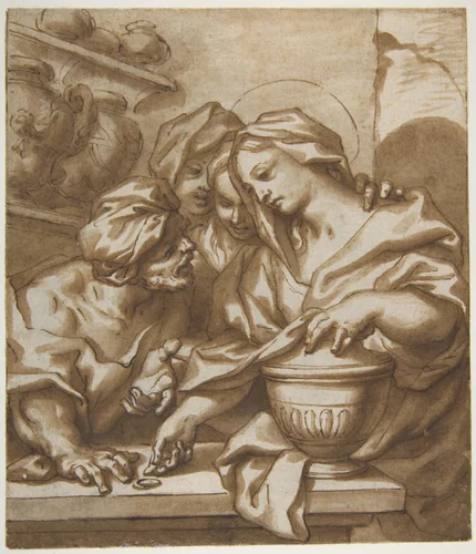 Mary Magdalen Buying Ointment by Paolo Gerolamo Piola, drawing, 1666-1724