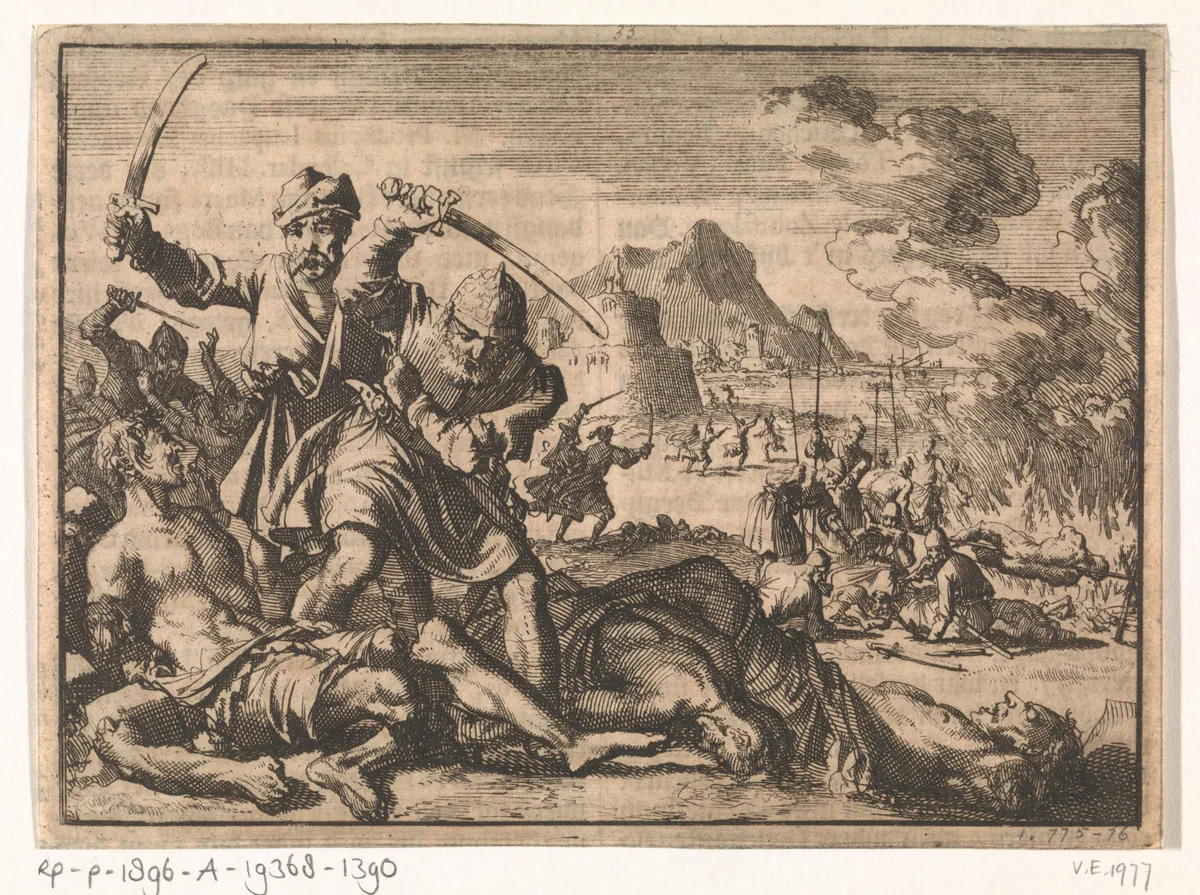 Turkse wreedheden in het gebied rond Venetië, 1614 by Jan Luyken, print, 1698