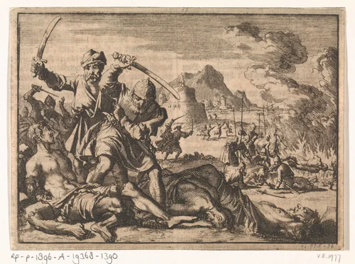 Turkse wreedheden in het gebied rond Venetië, 1614 by Jan Luyken, print, 1698