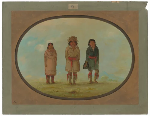 Three Creek Indians by George Catlin, painting, 1861-1869
