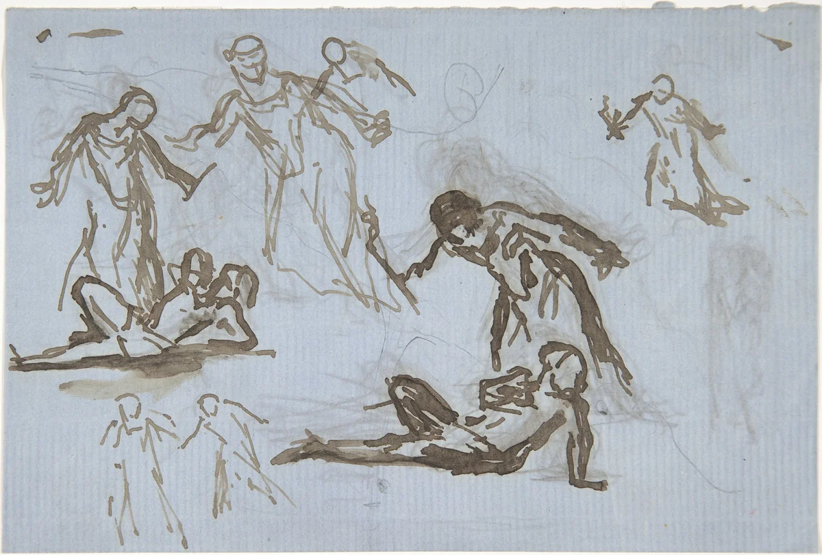 Sheet of figure studies by Narcisse Virgile Diaz de la Peña, drawing, 1820-1876