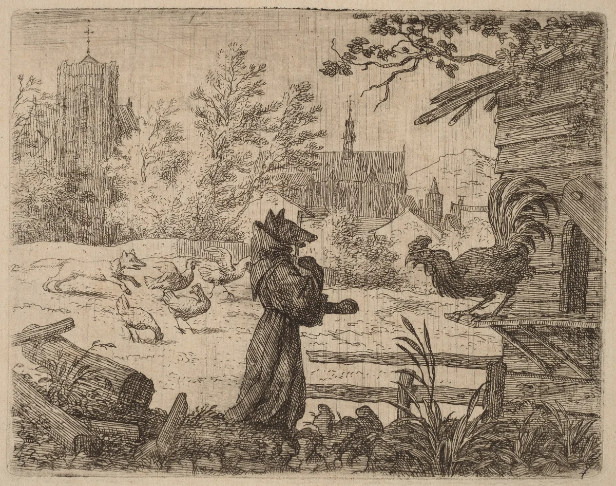 Reynard Disguised as a Monk by Allart van Everdingen, print, 1645-1656