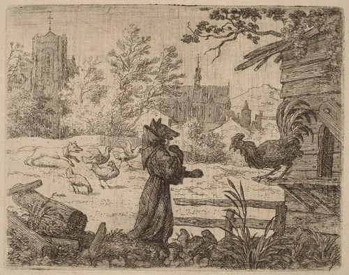 Reynard Disguised as a Monk by Allart van Everdingen, print, 1645-1656