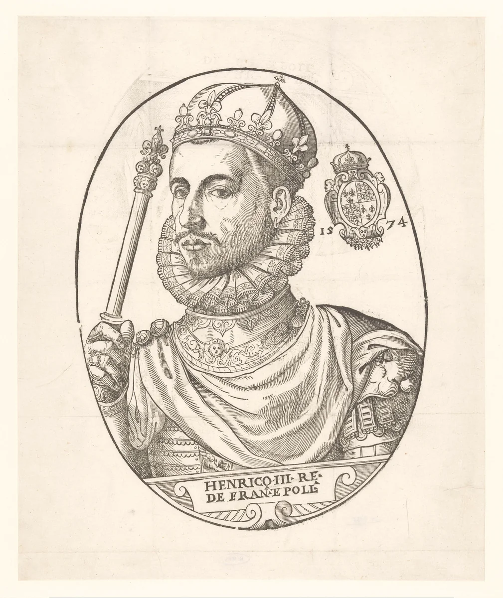 Portret van Hendrik III, koning van Frankrijk by anonymous, print, 1574
