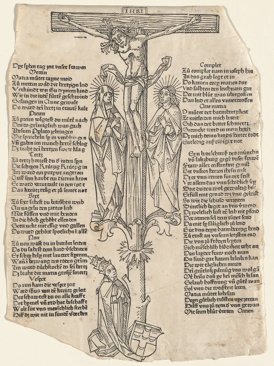 Christ on the Cross with Pope Pius II by German 15th Century, print, 1475