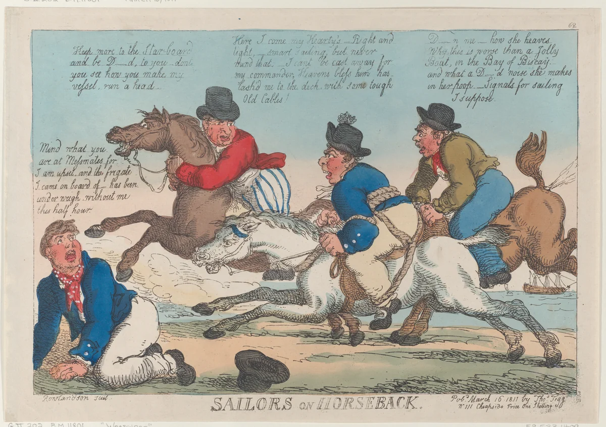 Sailors on Horseback by Thomas Rowlandson, print, 1811