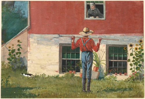 In the Garden (Rustic Courtship) by Winslow Homer, drawing, 1874