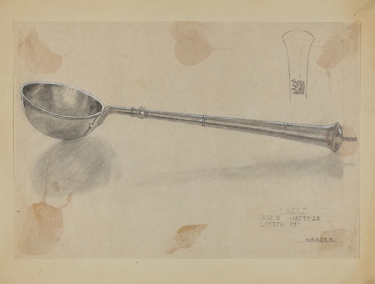 Silver Ladle by Hester Duany
Herman Bader, index of american design, 1935-1942