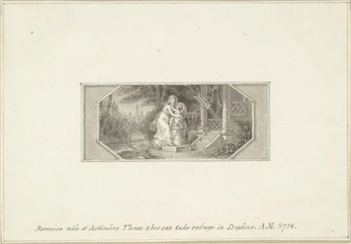 Berenice, wife of Antiochus Theos, and her son take refuge in Daphne by Edward Francis Burney, drawing, 1790-1800