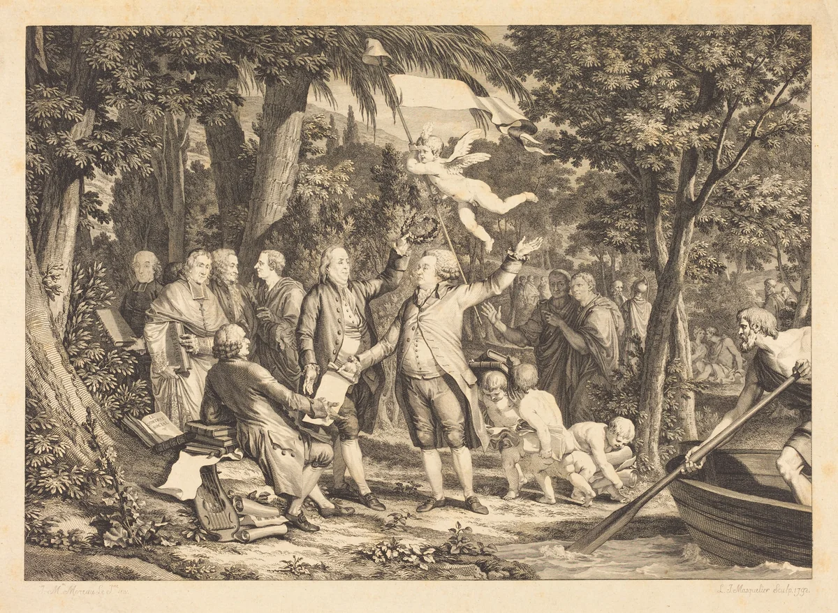 Mirabeau arrive aux Champs-Élisées by Louis-Joseph Masquelier; Jean-Michel Moreau the Younger, print, 1792