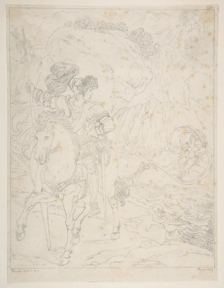 Romantic Subject by Bartolomeo Pinelli, drawing, 1781-1835