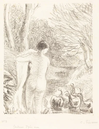 Gardeuse d'oies nue (Nude Goose Girl) by Camille Pissarro, print, 1897