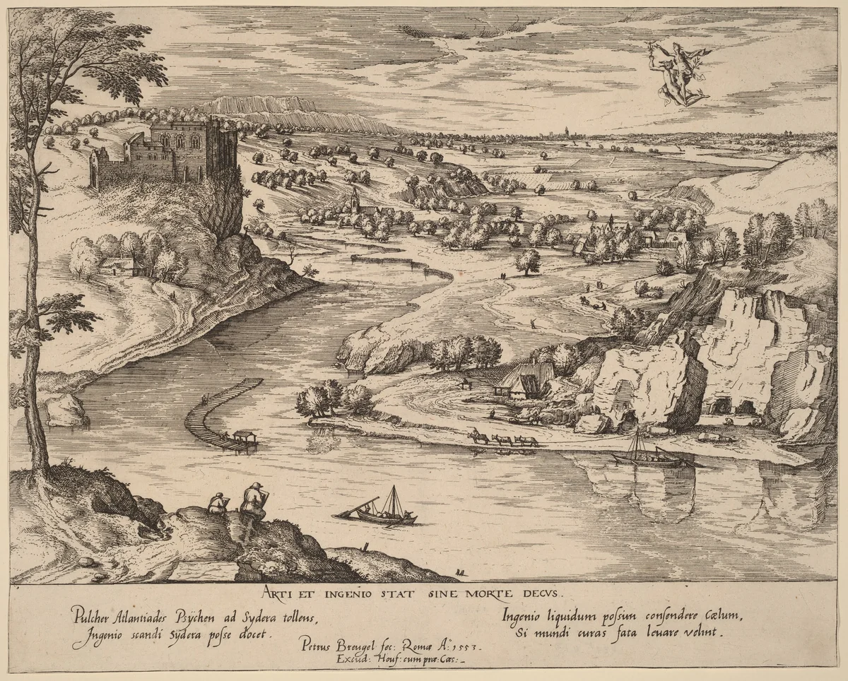 River Landscape with Mercury and Psyche by Simon Novellanus, print, 1590-1600