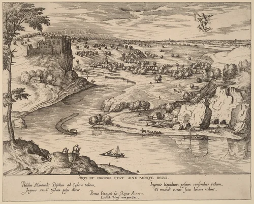 River Landscape with Mercury and Psyche by Simon Novellanus, print, 1590-1600